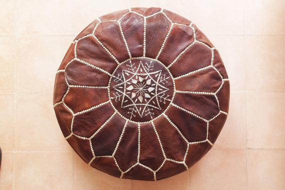 Leather moroccan pouf - yasmarhandicrafts