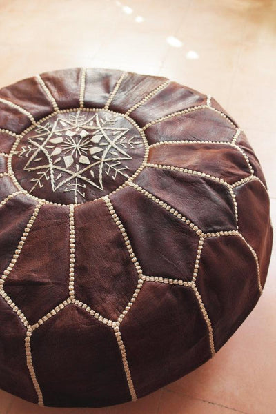 Leather moroccan pouf - yasmarhandicrafts