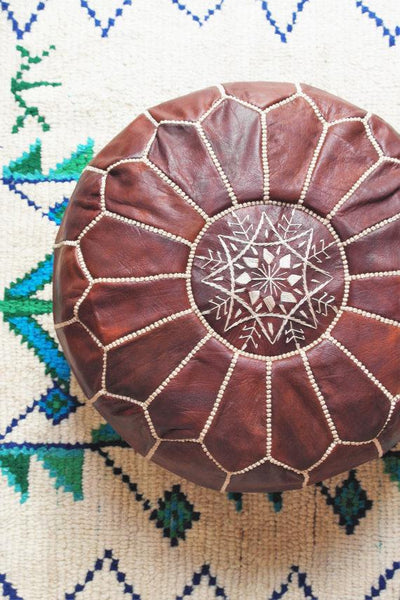 Leather moroccan pouf - yasmarhandicrafts