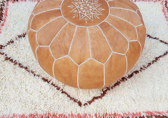 Moroccan leather pouf handmade - yasmarhandicrafts