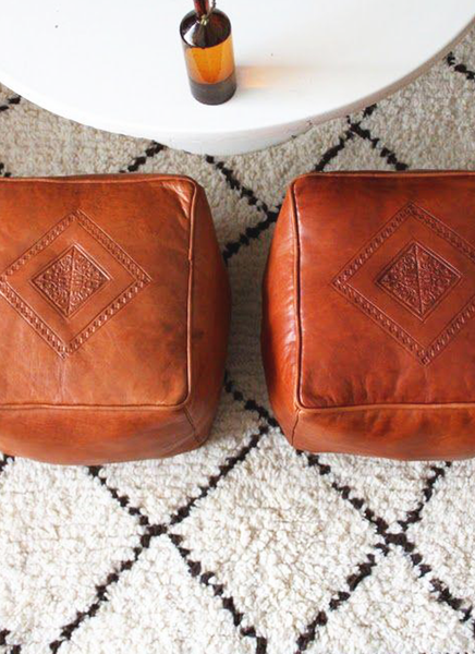 Handmade Leather Pouf - yasmarhandicrafts