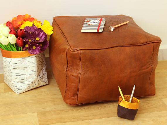 Handmade Leather Pouf - yasmarhandicrafts